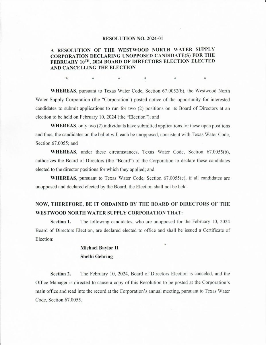 RESOLUTION 2026-01 Declaring Unopposed Candidates Elected and Cancelling the Election pg1